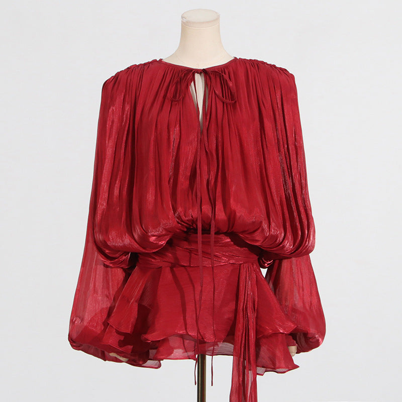 Pleated Mesh Mini Dress