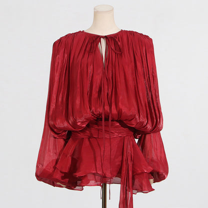 Pleated Mesh Mini Dress
