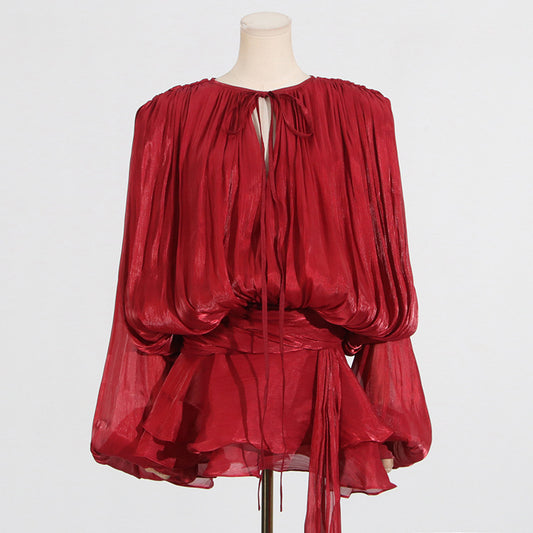 Pleated Mesh Mini Dress