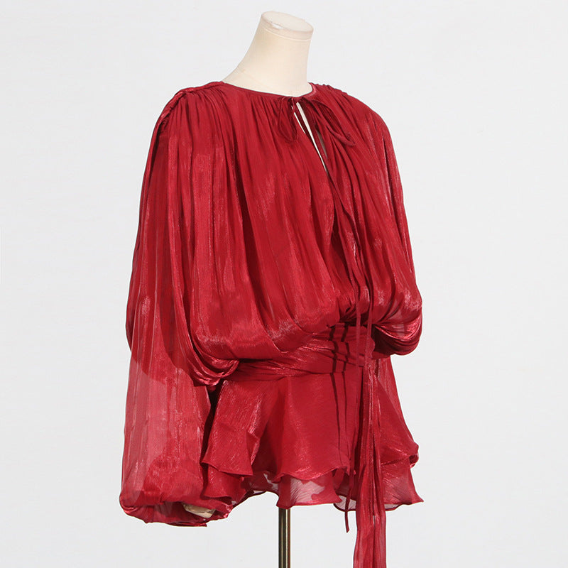 Pleated Mesh Mini Dress