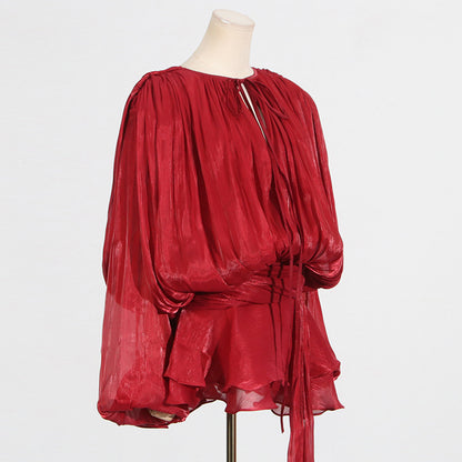 Pleated Mesh Mini Dress