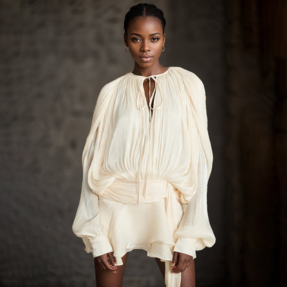 Pleated Mesh Mini Dress