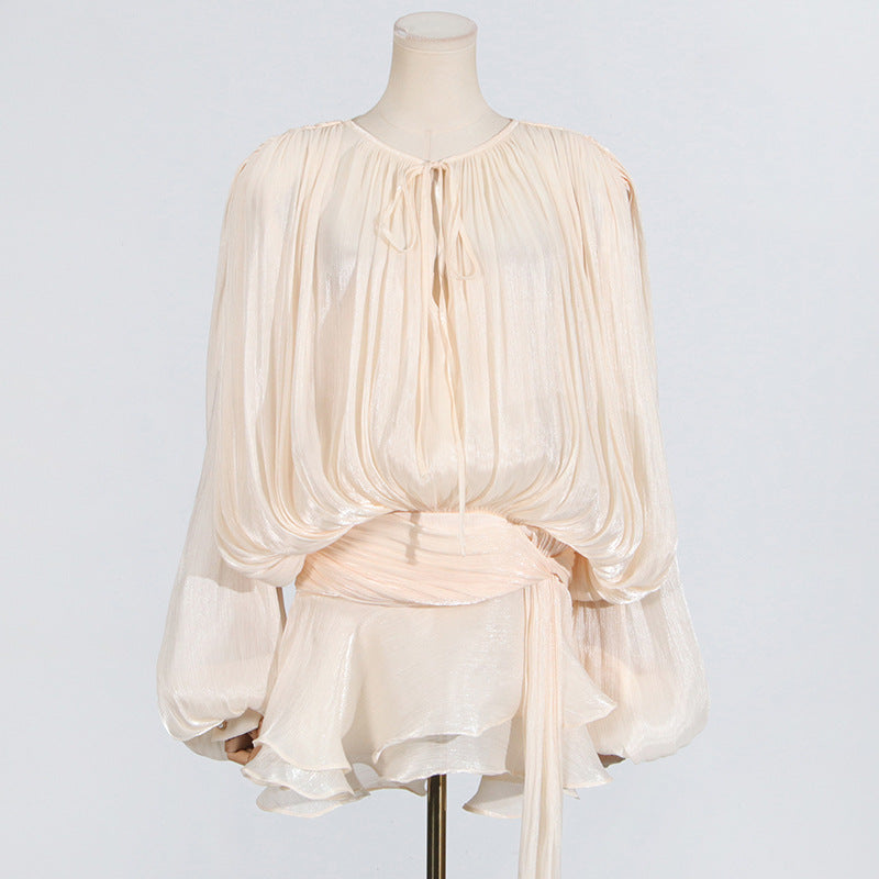 Pleated Mesh Mini Dress
