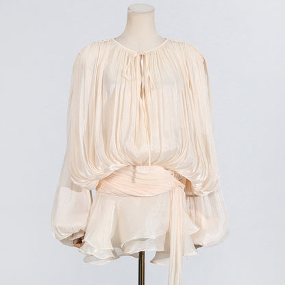 Pleated Mesh Mini Dress