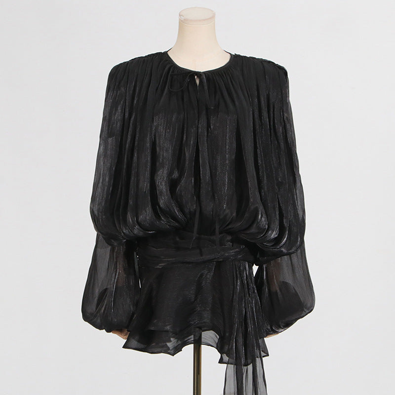 Pleated Mesh Mini Dress