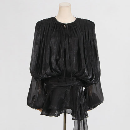 Pleated Mesh Mini Dress