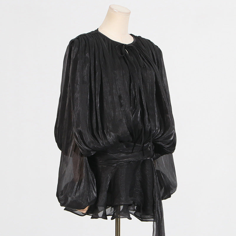 Pleated Mesh Mini Dress
