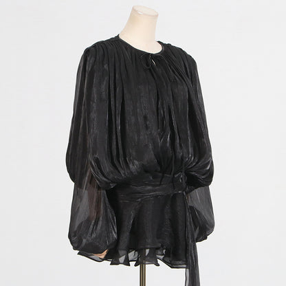 Pleated Mesh Mini Dress