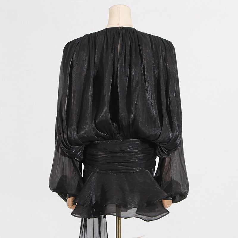 Pleated Mesh Mini Dress