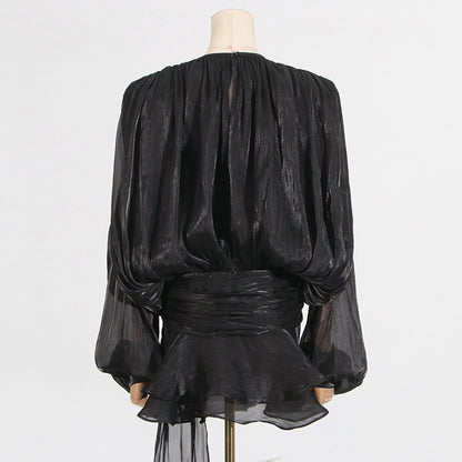 Pleated Mesh Mini Dress