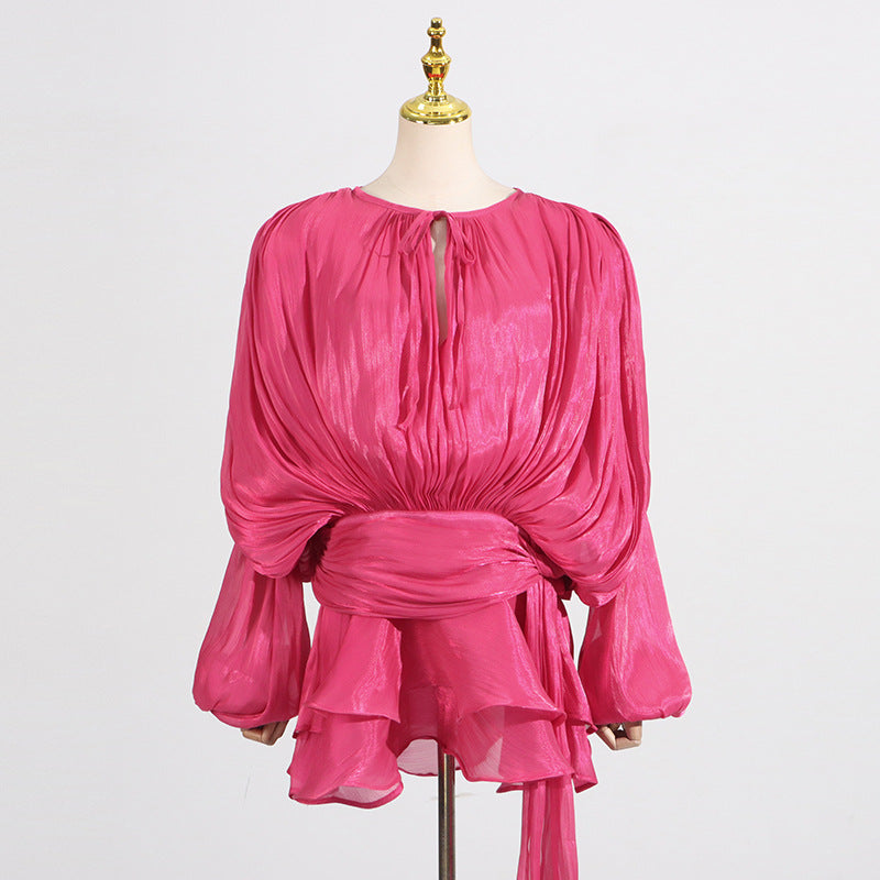 Pleated Mesh Mini Dress