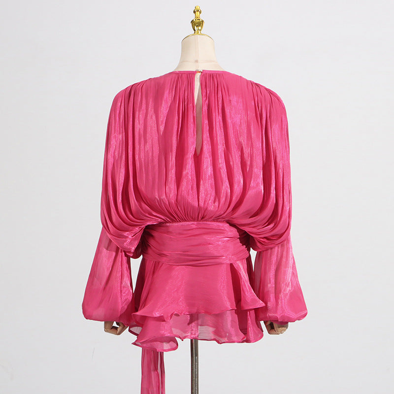 Pleated Mesh Mini Dress