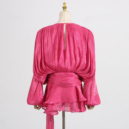 Pleated Mesh Mini Dress