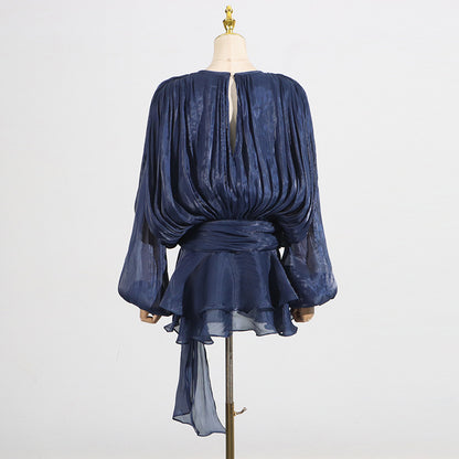 Pleated Mesh Mini Dress