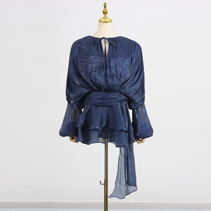 Pleated Mesh Mini Dress