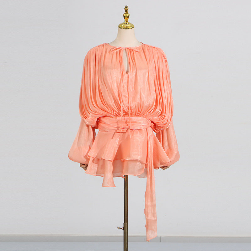 Pleated Mesh Mini Dress