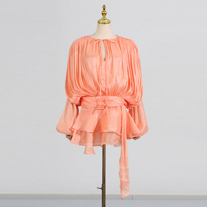 Pleated Mesh Mini Dress