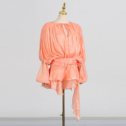 Pleated Mesh Mini Dress