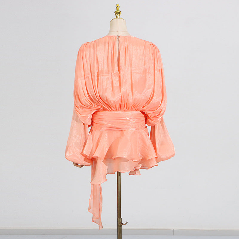 Pleated Mesh Mini Dress