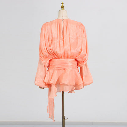 Pleated Mesh Mini Dress