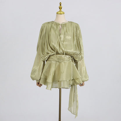Pleated Mesh Mini Dress