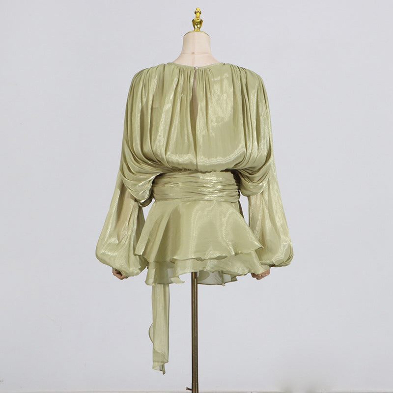 Pleated Mesh Mini Dress