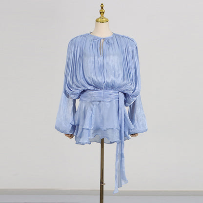 Pleated Mesh Mini Dress