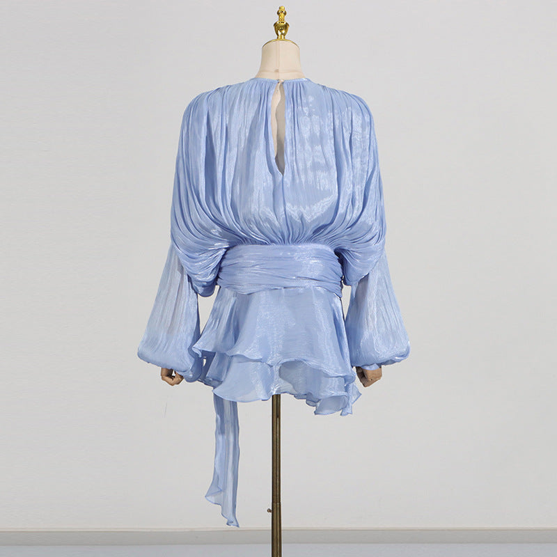 Pleated Mesh Mini Dress