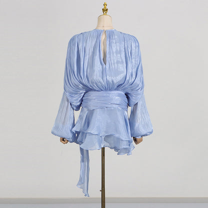 Pleated Mesh Mini Dress
