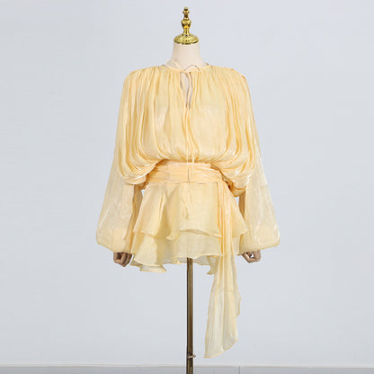 Pleated Mesh Mini Dress