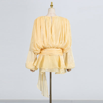Pleated Mesh Mini Dress