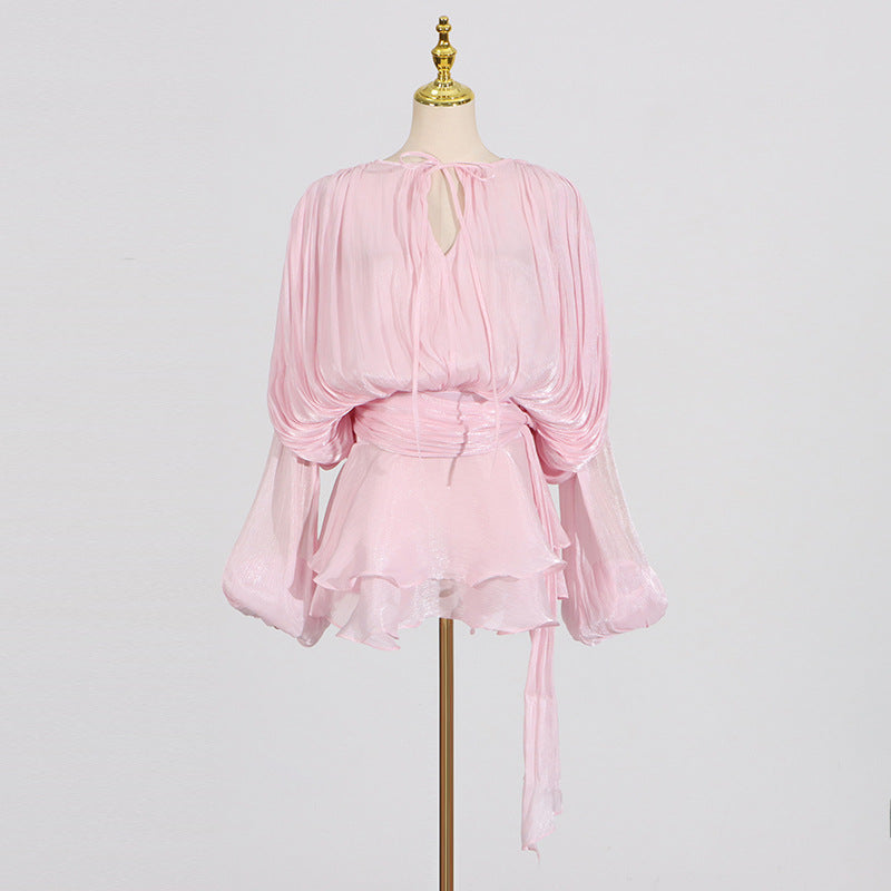 Pleated Mesh Mini Dress