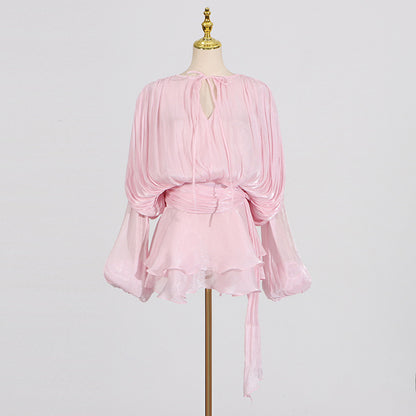 Pleated Mesh Mini Dress