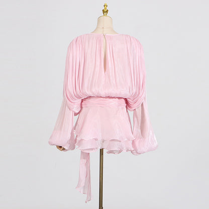 Pleated Mesh Mini Dress