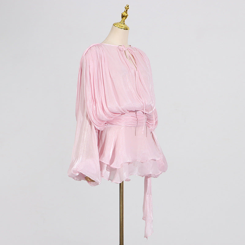 Pleated Mesh Mini Dress