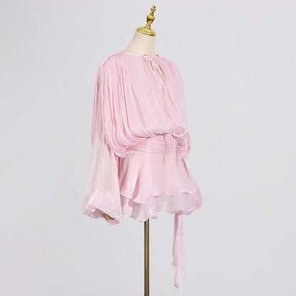 Pleated Mesh Mini Dress