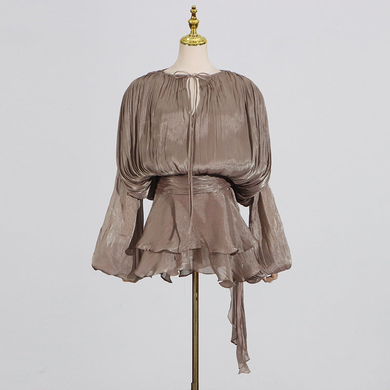 Pleated Mesh Mini Dress