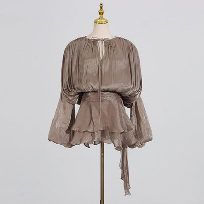 Pleated Mesh Mini Dress