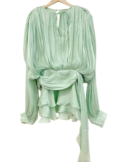 Pleated Mesh Mini Dress