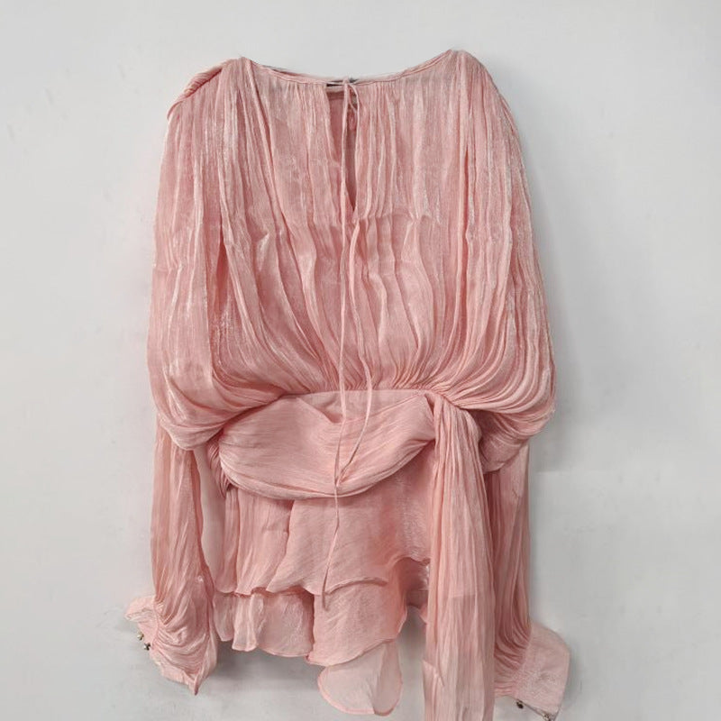 Pleated Mesh Mini Dress
