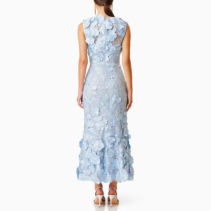 Sleeveless Flower Embroidery Midi Dress