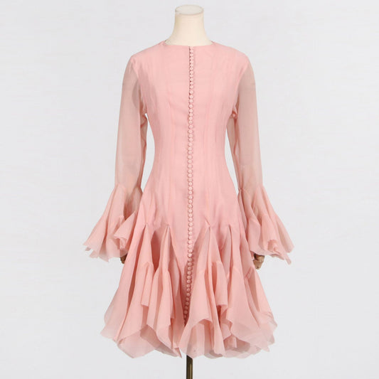 Long Sleeve Flared Hem Midi Dress