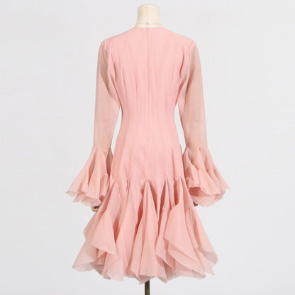 Long Sleeve Flared Hem Midi Dress