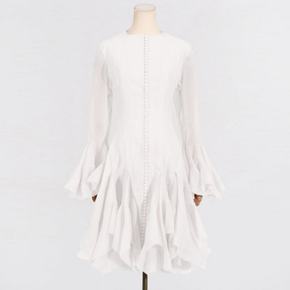 Long Sleeve Flared Hem Midi Dress