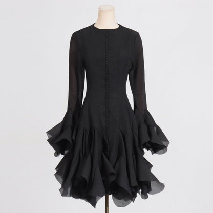 Long Sleeve Flared Hem Midi Dress