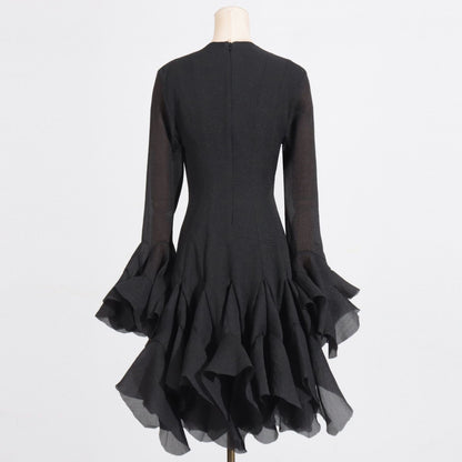 Long Sleeve Flared Hem Midi Dress