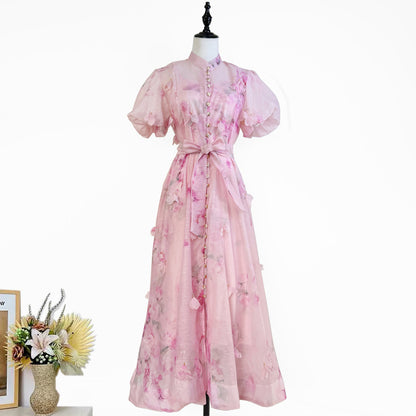 3D Floral Embellished Midi Dress