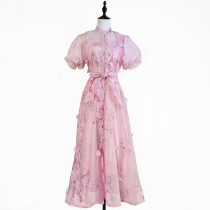 3D Floral Embellished Midi Dress