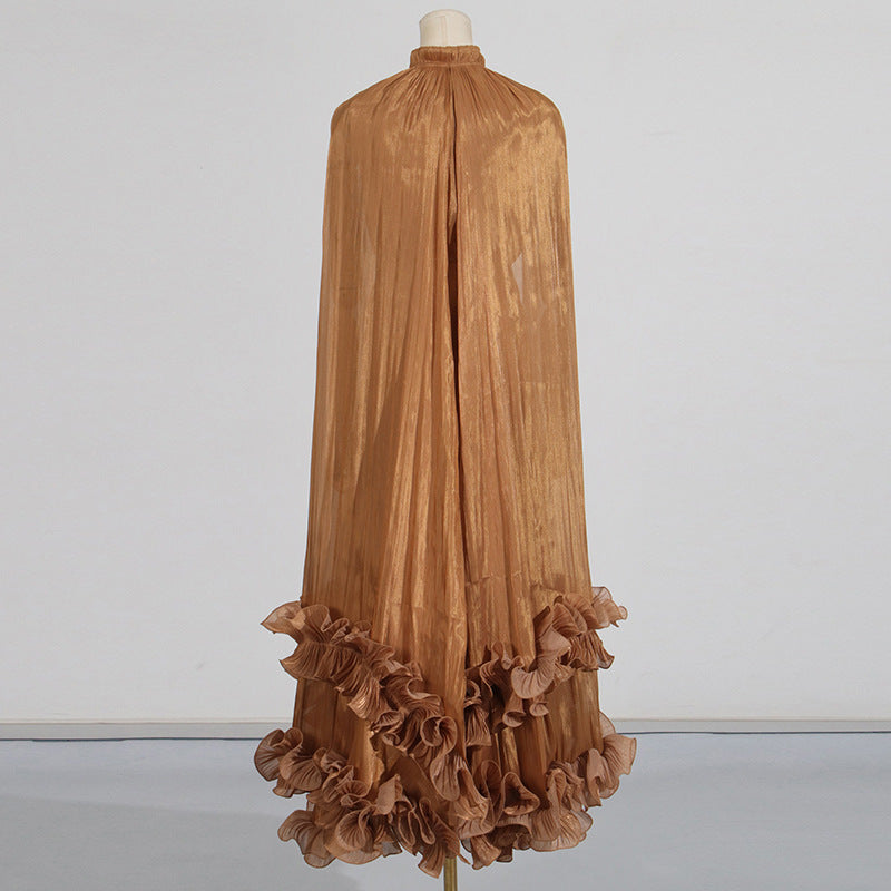 Cape-Effect Ruffled Midi Dress
