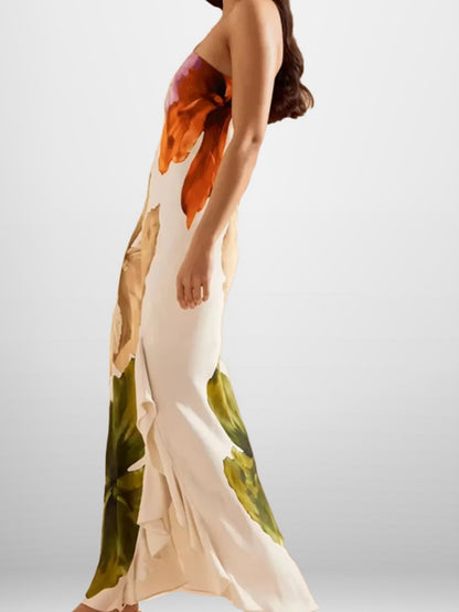 One-Shoulder Asymmetric Floral Maxi Dress